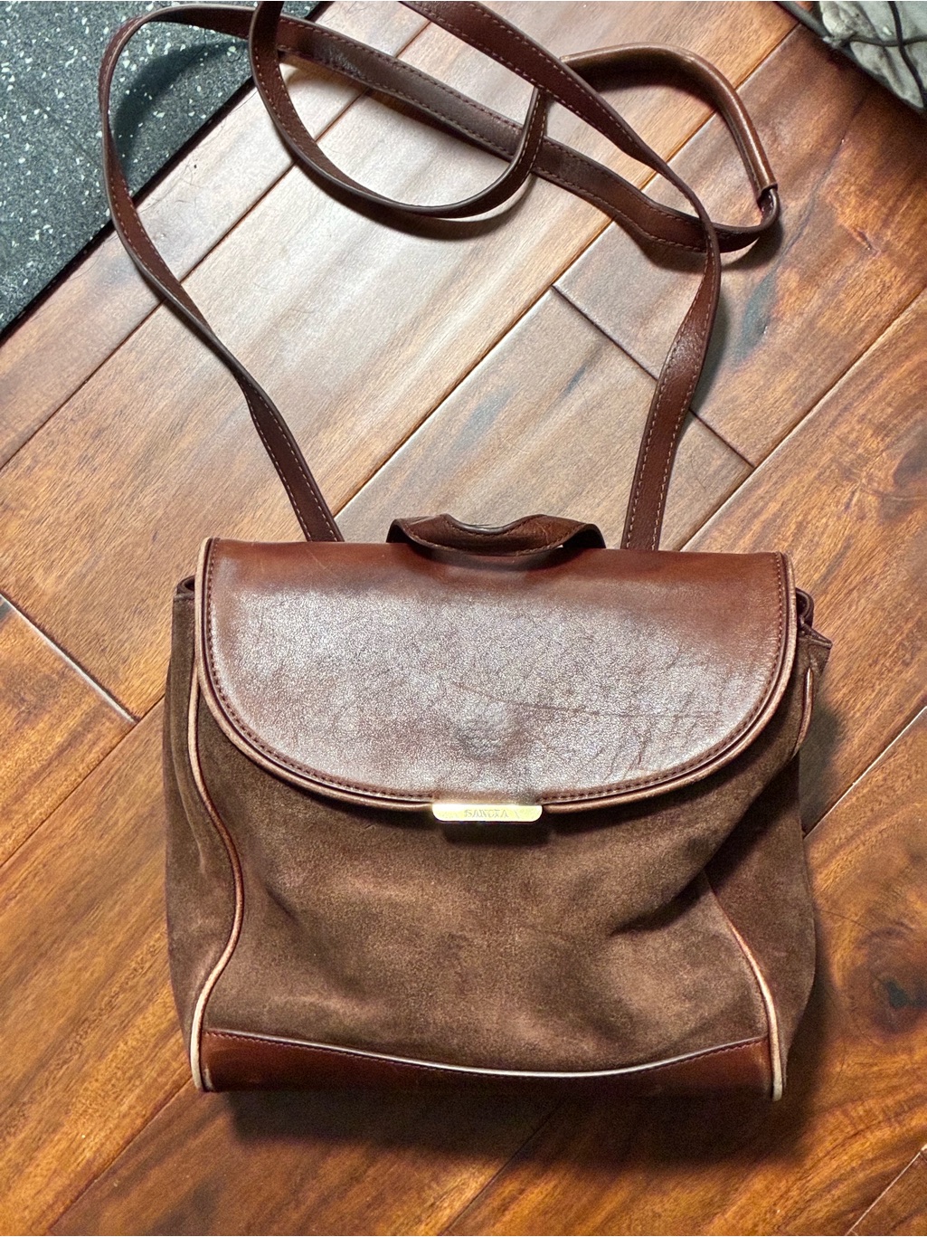 Brown Suede & Leather Crossbody Bag - Sancia